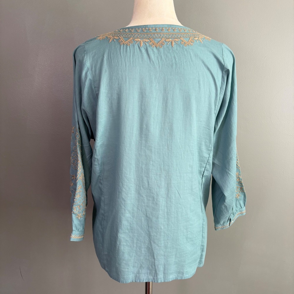 J Jill Embroidered Tunic Top W S Petite Boho Lightweight Artsy Coastal Travel - Picture 3 of 9